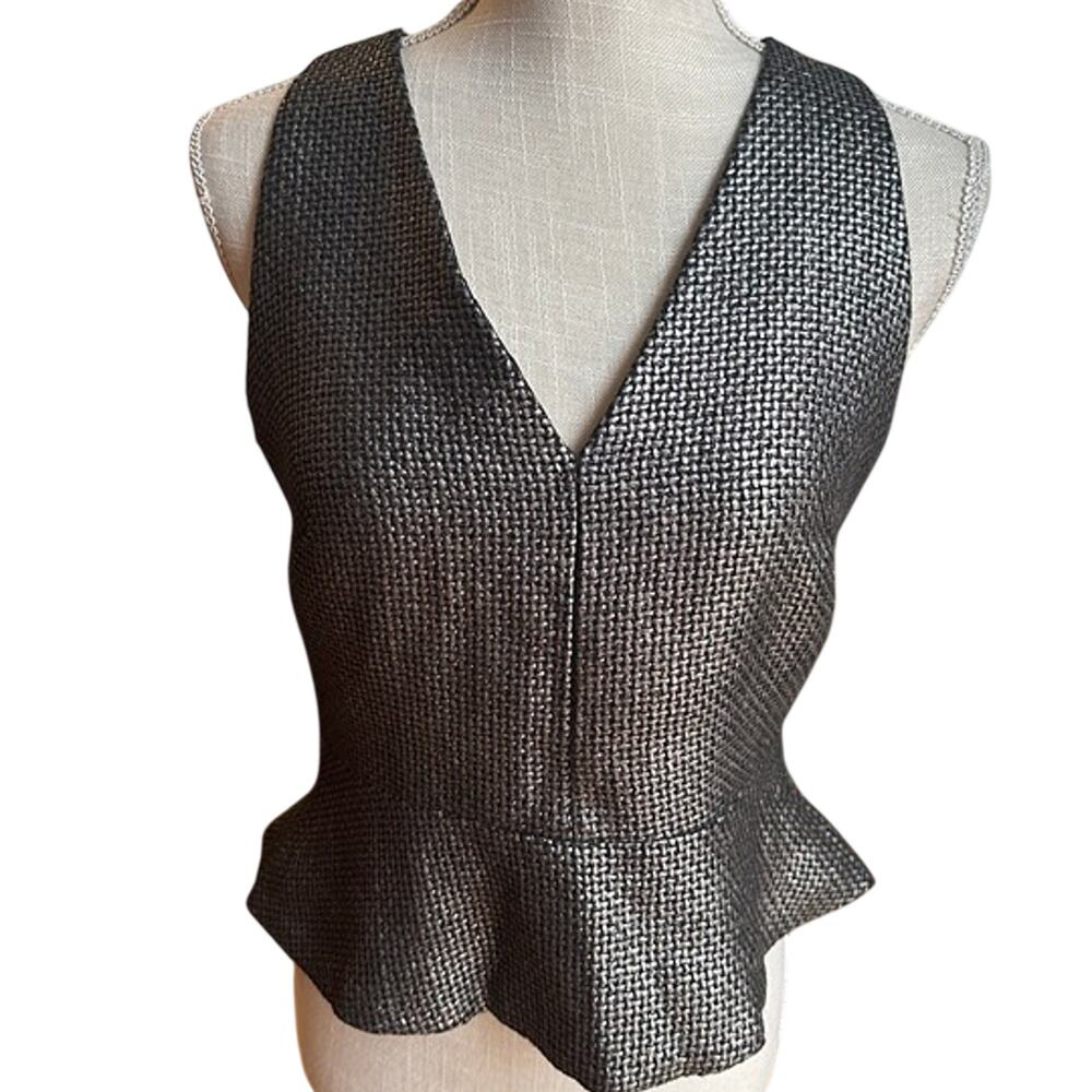 Black Metallic Structured Peplum Blouse Size 2 Banana Republic